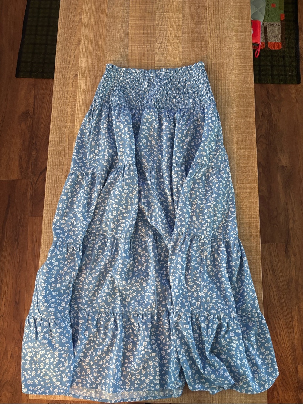 Wishlist Blue Floral Tiered Maxi Skirt with Smocked Waist